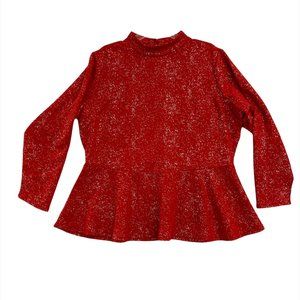 Ashley Stewart  Peplum Top Red Sparkle Long Sleeve Size 22/24 Or 26/28 NEW